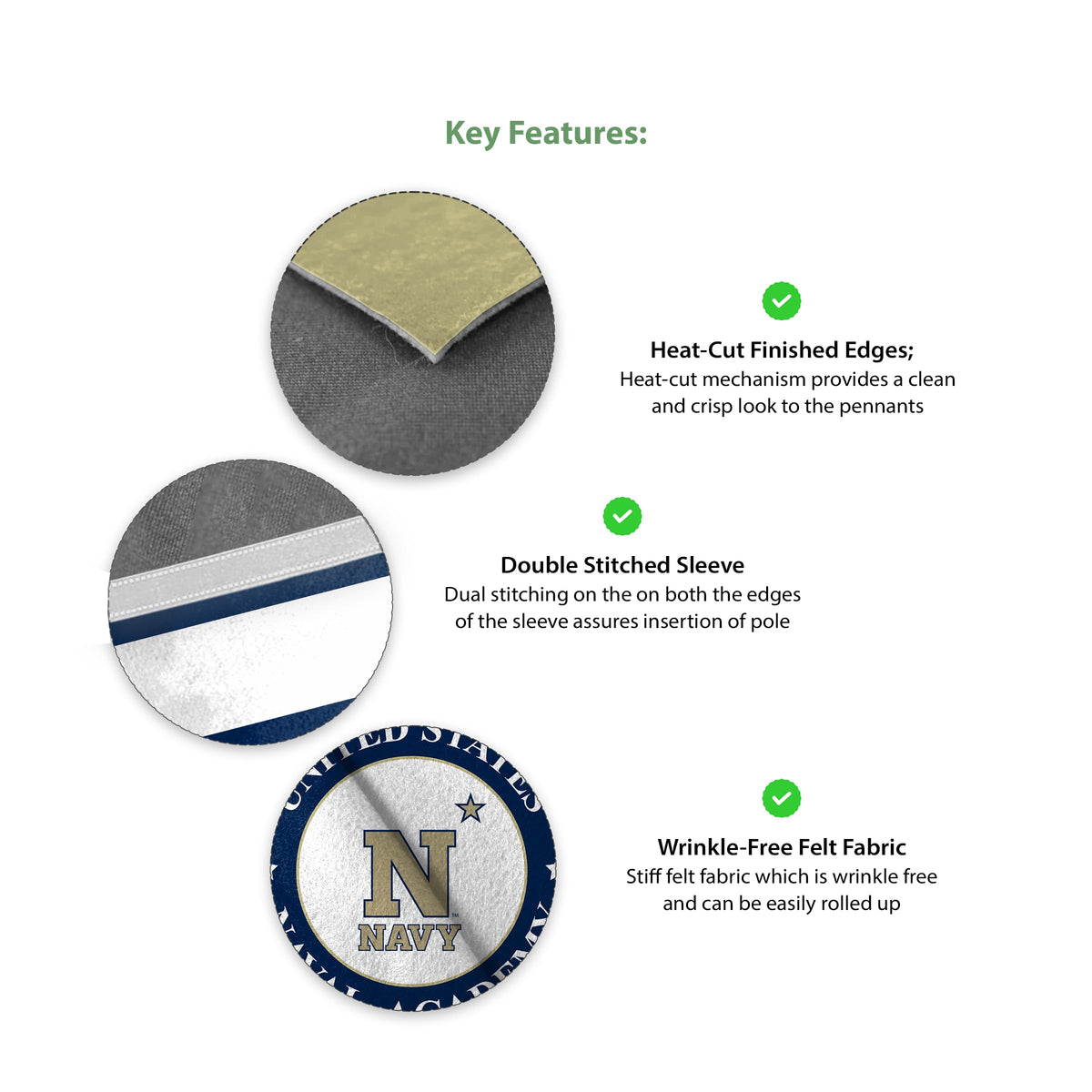 AGAS Mini US Naval Academy Midshipmen Logo Wall Hanging Triangle Felt Banner 12X18 inches - with 1" Pole Sleeve
