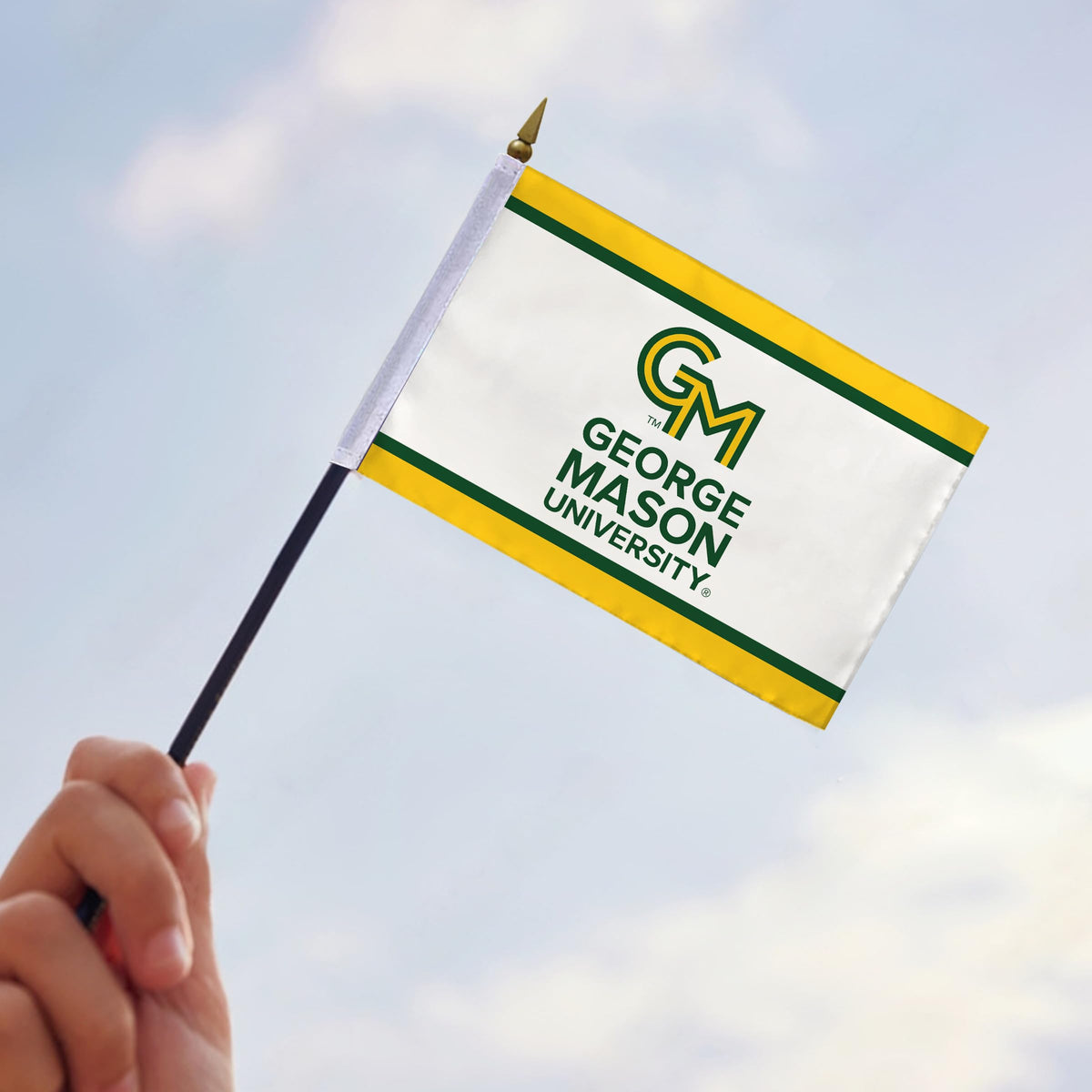 AGAS George Mason GMU University flags on sticks with Plastic Base 4x6 inch Printed Polyester - 4"x6" Patriots Handheld Stick Flags