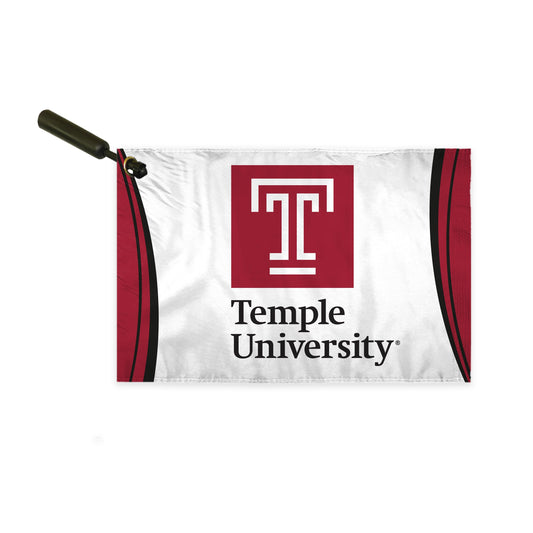 AGAS Temple University Block T and Wordmark Swirler Flag 12 x 18 inch – Single Sided Printed ePoly 1 Ply with Bleed Through – Officially Licensed NCAA Product – Temple Owls Swivel Flag with 1.5 inch Canvas Header, Brass Grommet and Stitched Edges