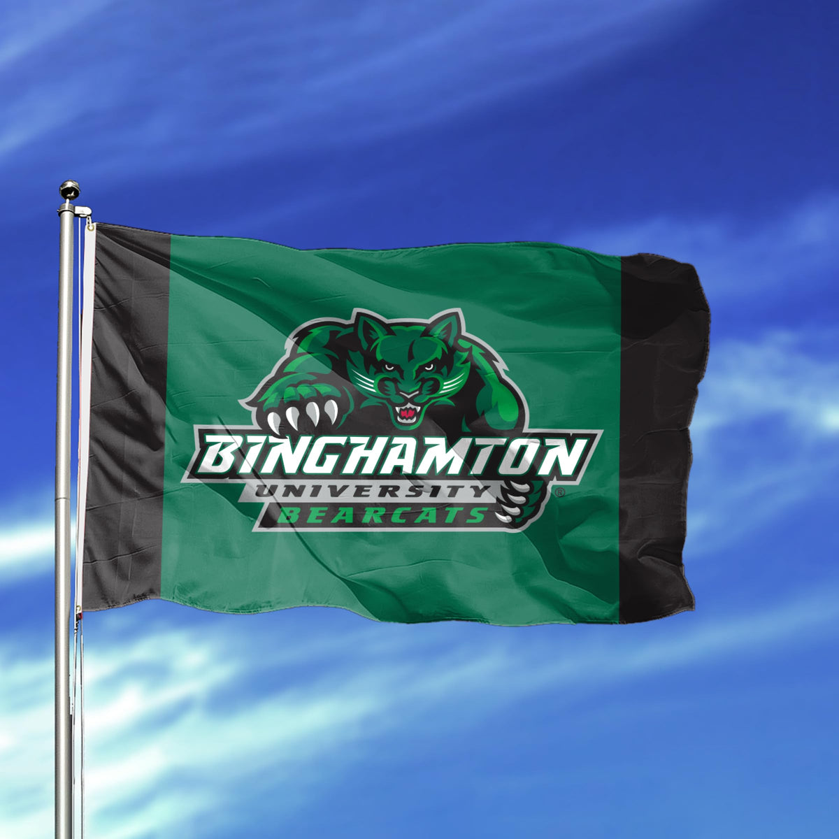 AGAS Binghamton University Flag 3 x 5 ft – Single Sided Printed Nylon BU Bearcats Mascot and Wordmark Design – Official NCAA Binghamton Bearcats Flag – Outdoor Display with Canvas Header, Brass Grommets and Reinforced Stitched Edges