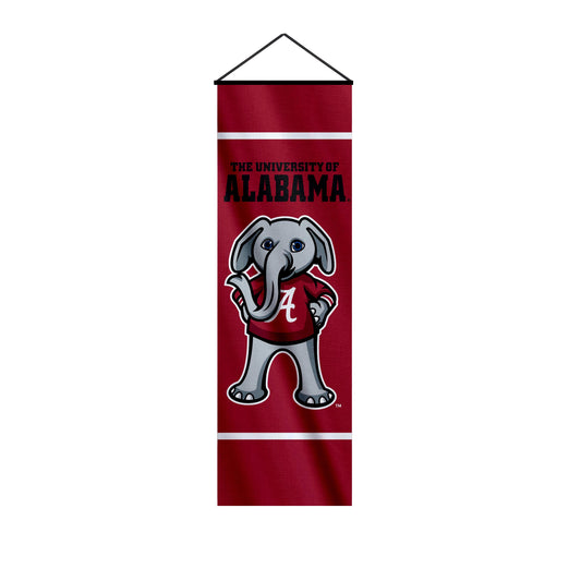 AGAS Alabama Crimson Tide Scroll Banner - Big Al Mascot - 8.5x27.5 Inch Poly-Satin Flag - Official Licensed Merchandise - Ready to Hang with Black PVC Poles & Cords