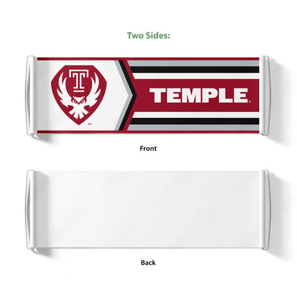 AGAS Temple Owls Text and Owl Logo Scroll Banner 9.5 x 27.5 inch – Single Sided Printed Vinyl 1 Ply – Officially Licensed NCAA Product – Temple Owls Roll Up Banner with PVC Tube and Handles