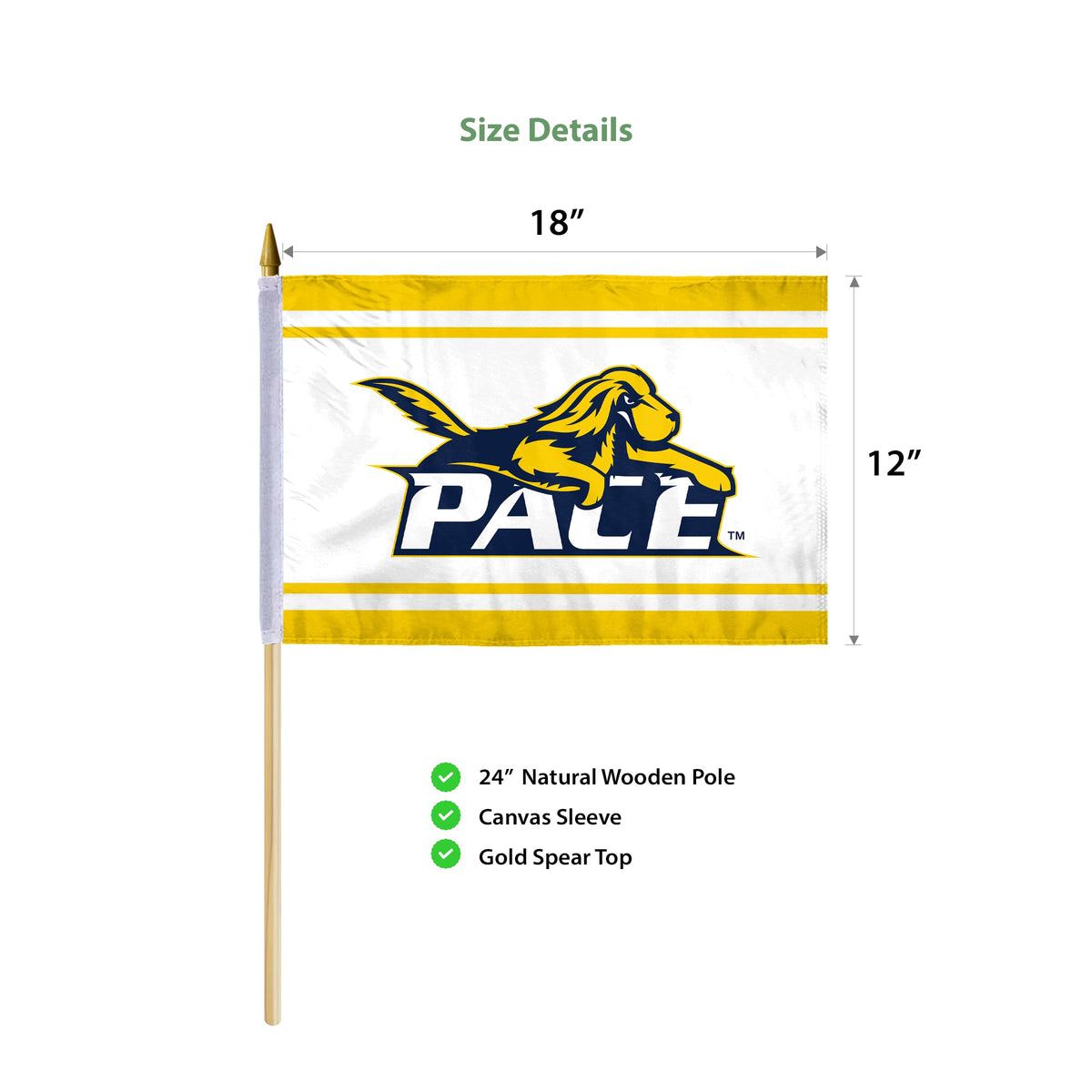 Pace University Stick Flag 12 x 18 inch
