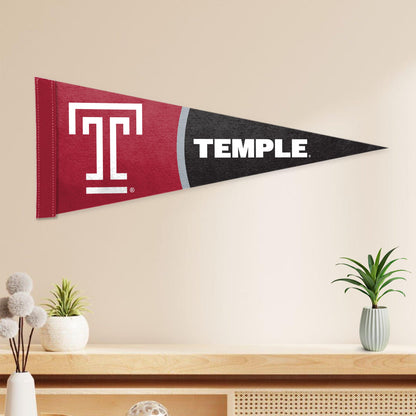 AGAS Temple University T Logo and Text Felt Pennant 12 x 30 inch – Single Sided Printed Acrylic Stiff Felt – Officially Licensed NCAA Product – Temple Owls Wall Pennant with 1 inch Header and Heat Cut Edges Individually Bagged