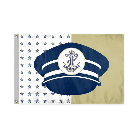 AGAS USNA Anchor Polyester Flag - 3' x 5' - For Outdoor Use - Single-Reverse Print with Brass Grommets - Authentic Navy Yard Flags