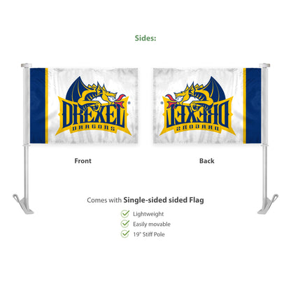 AGAS Drexel DU Dragons Car Flag - 10.5x15 inch Wrap Knitted Polyester - 19" Unbreakable Plastic Pole - Auto Flags