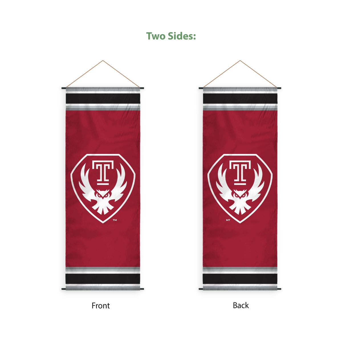 AGAS Temple University Owl Logo Scroll Sign 17.5 x 48 inch – Single Sided Printed Polyester – Officially Licensed NCAA Product – Temple Owls Hanging Scroll Sign with PVC Poles and Hanging Cord