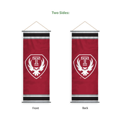 AGAS Temple University Owl Logo Scroll Sign 17.5 x 48 inch – Single Sided Printed Polyester – Officially Licensed NCAA Product – Temple Owls Hanging Scroll Sign with PVC Poles and Hanging Cord