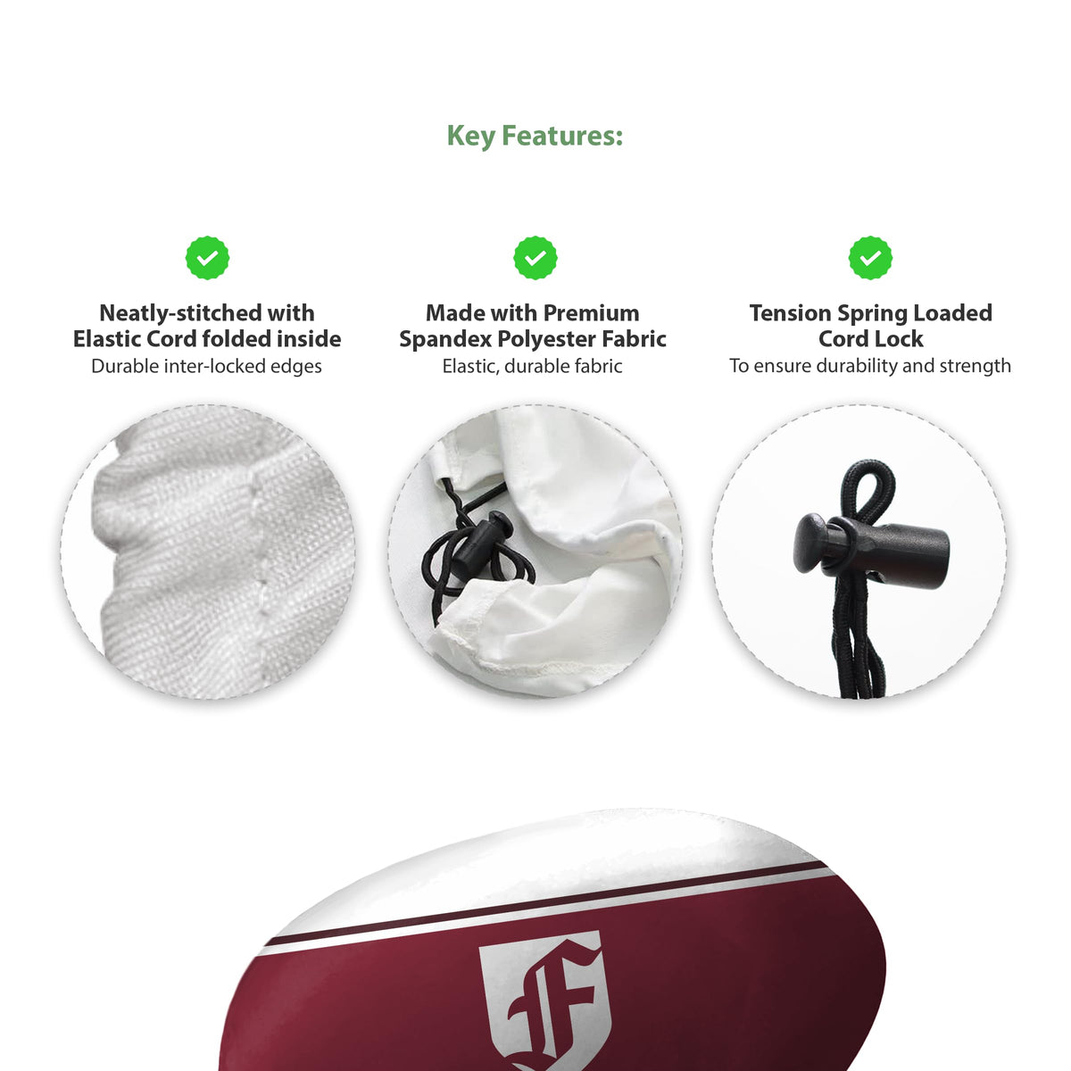 AGAS Fordham University Car Mirror Cover 11.8 x 9.5 inch – Single Sided Printed Spandex Polyester Fordham Rams Mirror Cover with F Logo – Official NCAA Product – Fordham University Side Mirror Cover with Elastic Cord, Cord Lock and Double Stitching
