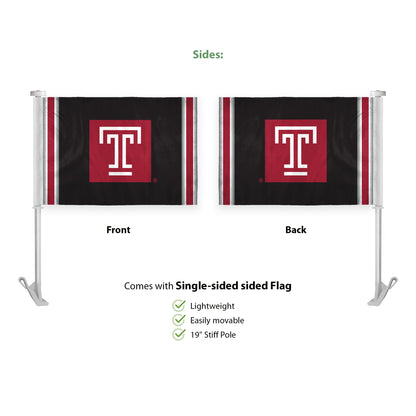 AGAS Temple University T Logo Premium Car Flag 10.5 x 15 inch – Single Sided Printed Wrap Knitted Polyester with Bleed Through – Officially Licensed NCAA Product – Temple Owls Vehicle Flag with 19 inch Stiff Pole and 1 inch Sleeve