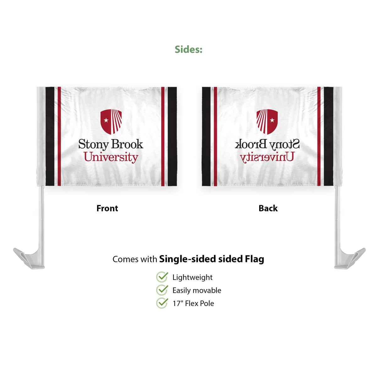 AGAS Stony Brook University Economy Car Flag 12 x 16 inch – Single Sided Printed Polyester Stony Brook Seawolves Flag – Official NCAA SBU Product – Vehicle Mount with 17 inch Flex Pole and Closed Top Sleeve