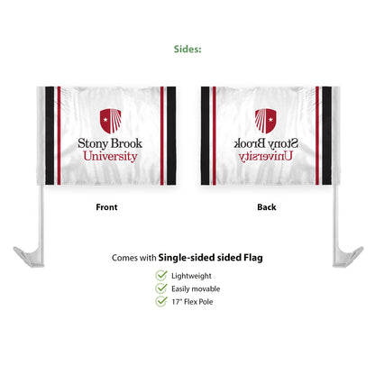 AGAS Stony Brook University Economy Car Flag 12 x 16 inch – Single Sided Printed Polyester Stony Brook Seawolves Flag – Official NCAA SBU Product – Vehicle Mount with 17 inch Flex Pole and Closed Top Sleeve