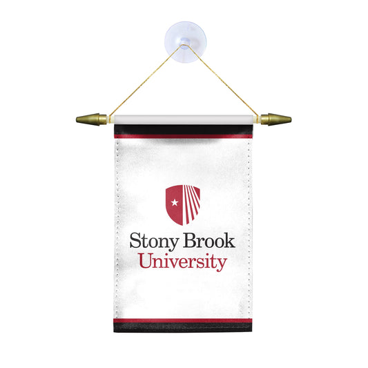 AGAS Stony Brook University Mini Banner 4 x 6 inch – Single Sided Printed Satin Stony Brook University Wordmark Design – Official NCAA SBU Product – Hanging Banner with Cross Bar, Cord and Suction Cup