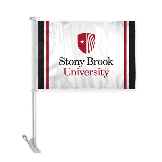 AGAS Stony Brook University Premium Car Flag 10.5 x 15 inch – Single Sided Printed Wrap Knitted Polyester Stony Brook Seawolves Flag – Official NCAA SBU Product – Vehicle Mount with 19 inch Stiff Pole and 1 inch Sleeve