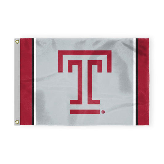 AGAS Temple University T Logo Flag 4 x 6 ft – Single Sided Printed Nylon – Officially Licensed NCAA Product – Temple Owls Outdoor Flag with Brass Grommets and Reinforced 6 Row Stitched Fly End for Indoor Outdoor Display
