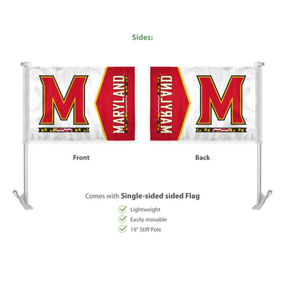 AGAS Double-Sided Maryland UMD Terrapins Car Flag - 10.5x15 inch Double-Sided Printed Wrap Knitted Polyester - 19" Unbreakable Plastic Pole - Auto Flags