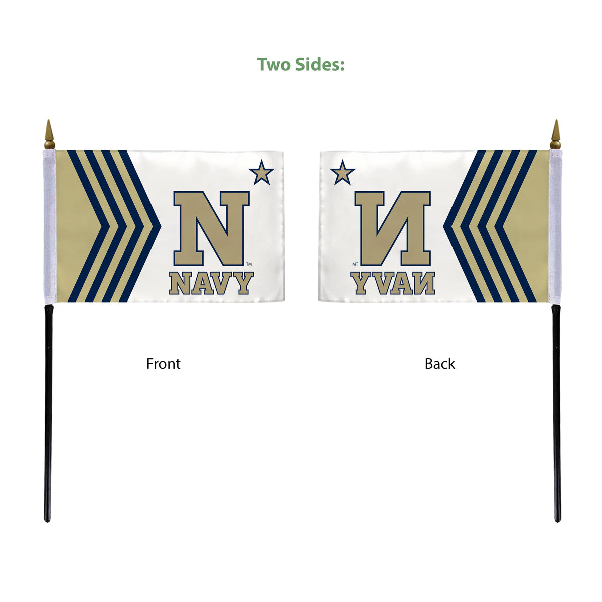 AGAS Small Navy Midshipmen flags on sticks with Plastic Base 4x6 inch Single-Reverse Printed Polyester - 13" Black Plastic Pole - Mini 4"x6" Navy Midshipmen Handheld Stick Flag