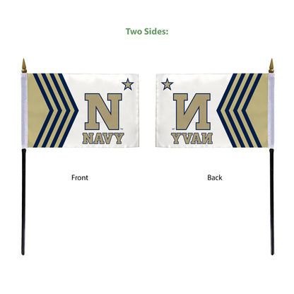 AGAS Small Navy Midshipmen flags on sticks with Plastic Base 4x6 inch Single-Reverse Printed Polyester - 13" Black Plastic Pole - Mini 4"x6" Navy Midshipmen Handheld Stick Flag