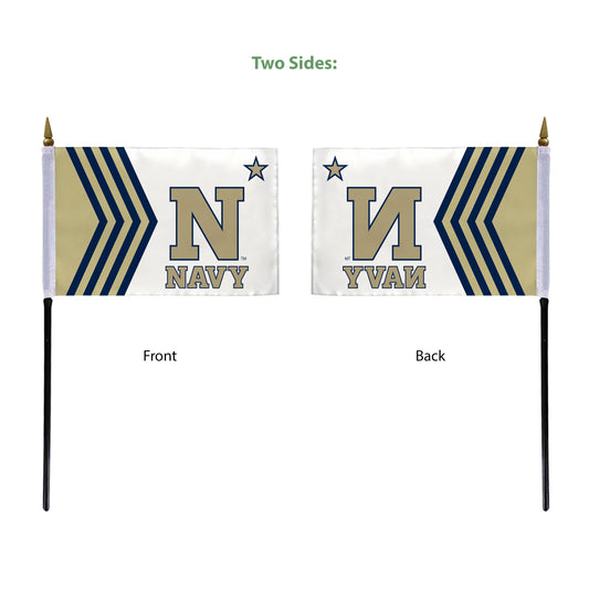 AGAS Small Navy Midshipmen flags on sticks with Plastic Base 4x6 inch Single-Reverse Printed Polyester - 13" Black Plastic Pole - Mini 4"x6" Navy Midshipmen Handheld Stick Flag