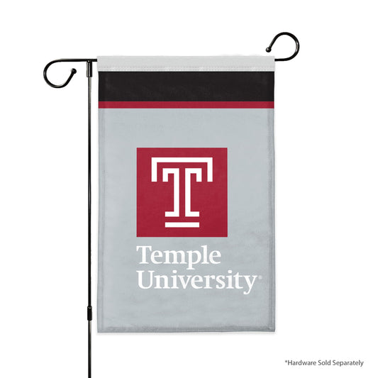 AGAS Temple University T Logo and Text Garden Flag 12 x 18 inch – Single Sided Printed Polyester with Bleed Through – Officially Licensed NCAA Product – Temple Owls Outdoor Flag with 1 inch Canvas Sleeve and Reinforced Stitching - No Pole Included