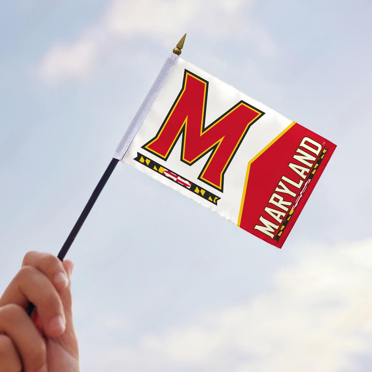 AGAS Maryland UMD University flags on sticks with Plastic Base 4x6 inch Single-Reverse Printed Polyester - 4"x6" Terrapins Handheld Stick Flags