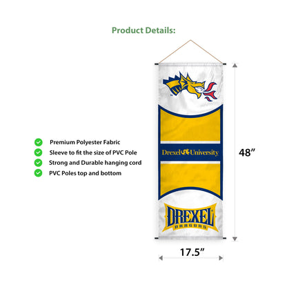 AGAS Drexel DU University Banner Scroll Sign 17.5" × 48" with Hanging Cord – Polyester Dragons Wall Banner
