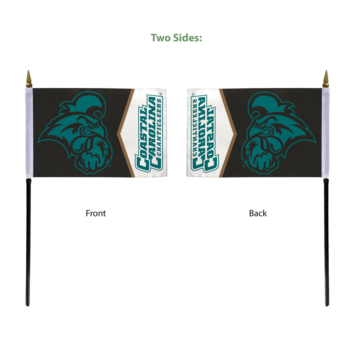 AGAS Coastal Carolina CCU University flags on sticks with Plastic Base 4x6 inch Printed Polyester - 4"x6" Chanticleers Handheld Stick Flags