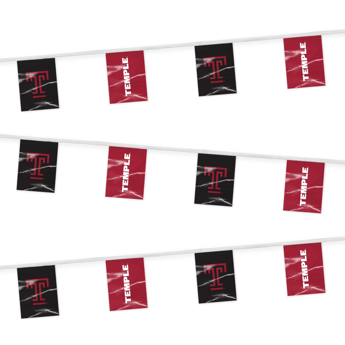 AGAS Temple University Text and T Logo Rectangle Pennant Banner String 9 x 12 inch – 30 ft Flags – Single Sided Printed 9 Mil Poly – Officially Licensed NCAA Product – Temple Owls Party Banner with 18 Pennants Individually Bagged