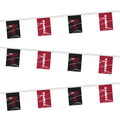 AGAS Temple University Text and T Logo Rectangle Pennant Banner String 9 x 12 inch – 30 ft Flags – Single Sided Printed 9 Mil Poly – Officially Licensed NCAA Product – Temple Owls Party Banner with 18 Pennants Individually Bagged