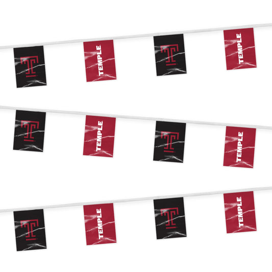 AGAS Temple University Text and T Logo Rectangle Pennant Banner String 9 x 12 inch – 30 ft Flags – Single Sided Printed 9 Mil Poly – Officially Licensed NCAA Product – Temple Owls Party Banner with 18 Pennants Individually Bagged