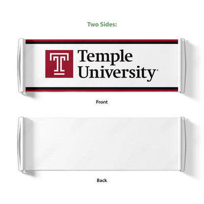 AGAS Temple University Wordmark Logo Scroll Banner 9.5 x 27.5 inch – Single Sided Printed Vinyl 1 Ply – Officially Licensed NCAA Product – Temple Owls Roll Up Banner with PVC Tube and Handles