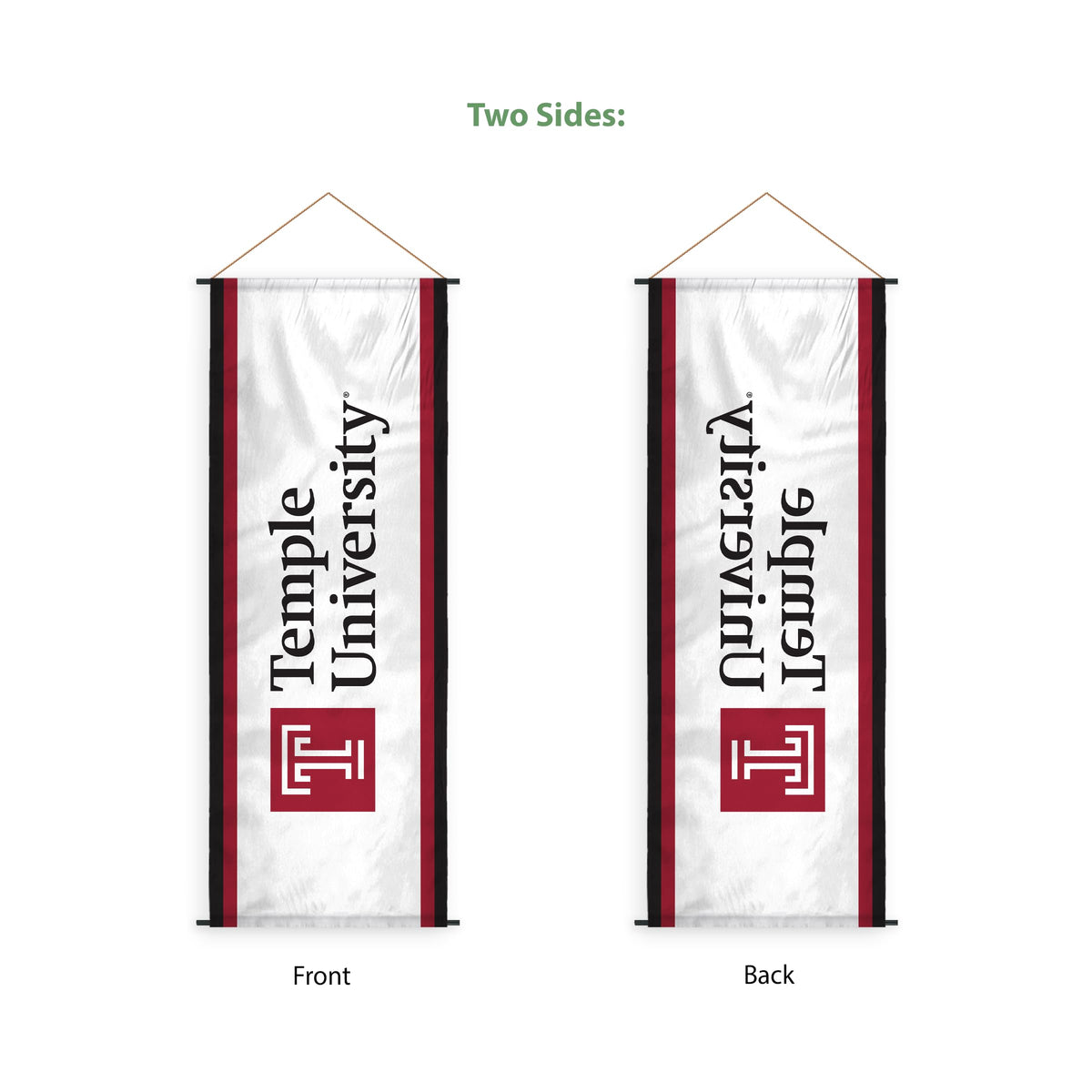 AGAS Temple University Vertical Wordmark Scroll Sign 17.5 x 48 inch – Single Sided Printed Polyester – Officially Licensed NCAA Product – Temple Owls Hanging Scroll Sign with PVC Poles and Hanging Cord