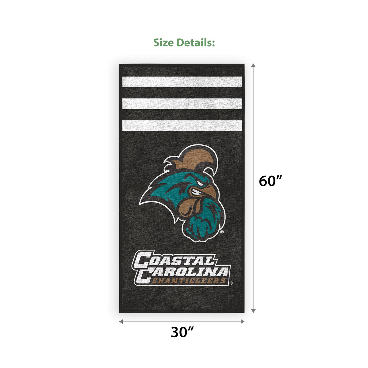 AGAS Coastal Carolina CCU University Large Beach Towel, 30" x 60" - Coastal Carolina Merch- Unisex- Microfiber Beach Poll Lounging Towel