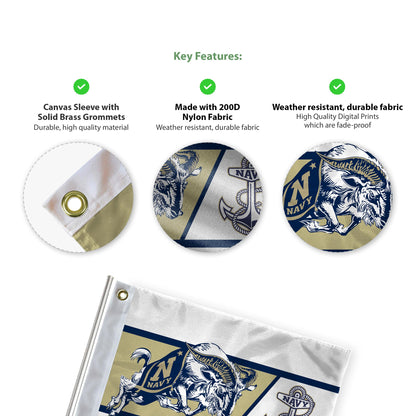 AGAS United States Naval Academy Bill the Goat Golf Flags with Brass Grommets 6"x8", Mini Putting Green Flags for Yard, 200D Nylon, Canvas Header Stitched Borders