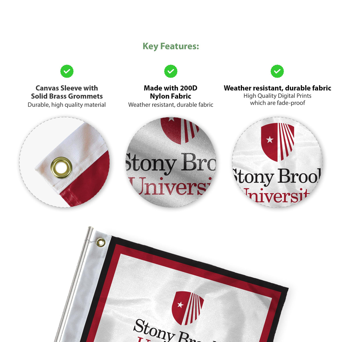 AGAS Stony Brook University Golf Flag 6 x 8 inch – Single Sided Printed Nylon Stony Brook Seawolves Flag – Official NCAA SBU Product – Golf Course Display with Canvas Header and Brass Grommets