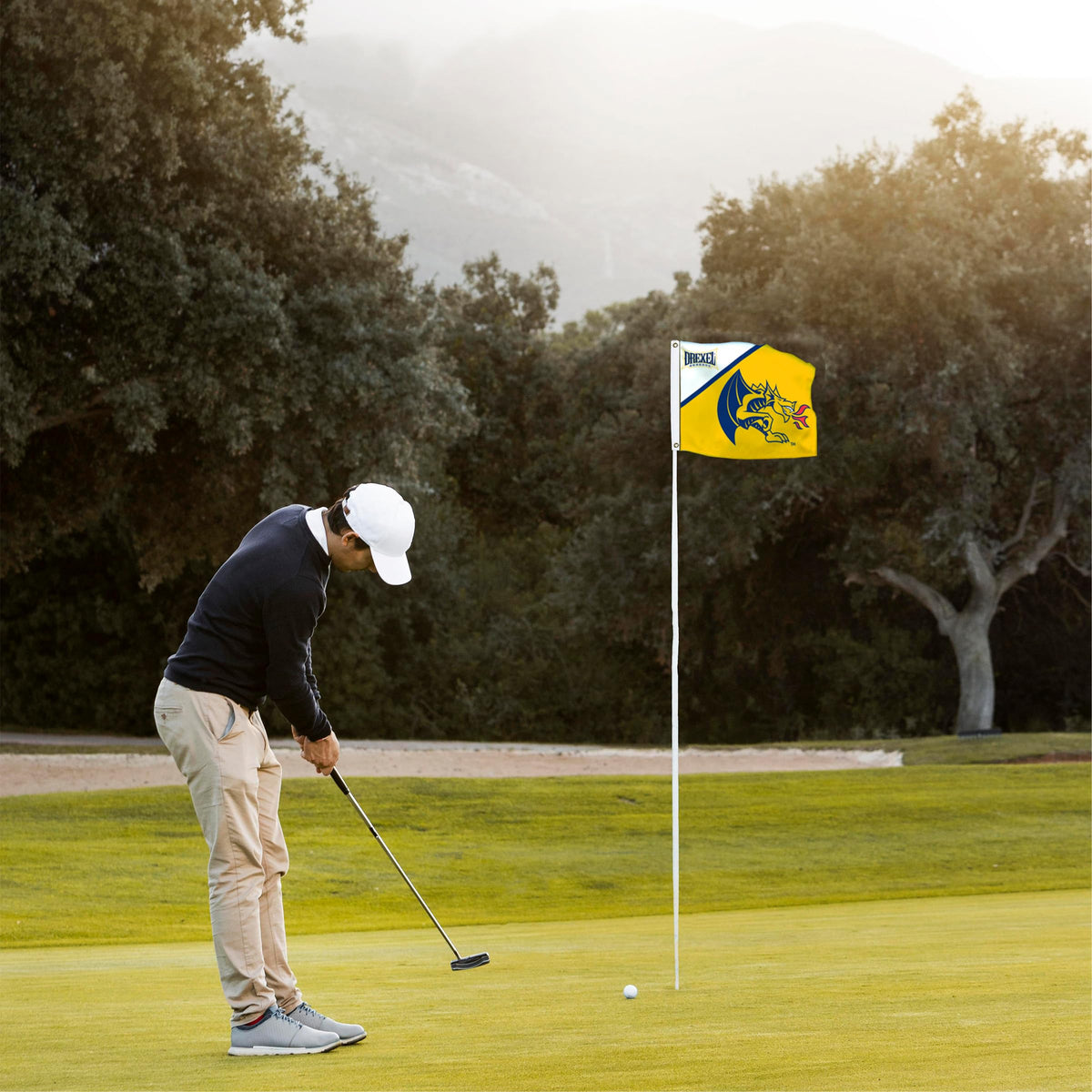 AGAS Drexel DU Dragons Golf Flags with Grommets 14"x20", Mini Putting Green Flags for Yard, 200D Nylon, Canvas Header Stitched Borders