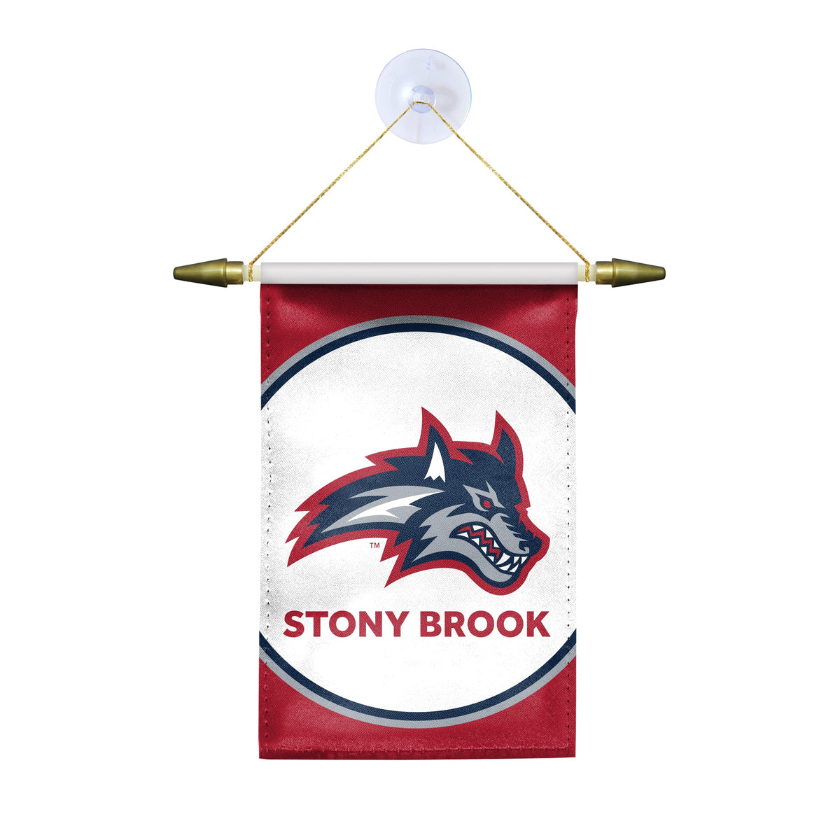 AGAS Stony Brook University Mini Banner 4 x 6 inch – Single Sided Printed Satin Stony Brook Seawolves Wolf Head Design – Official NCAA SBU Product – Hanging Banner with Cross Bar, Cord and Suction Cup