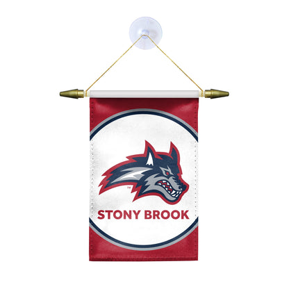 AGAS Stony Brook University Mini Banner 4 x 6 inch – Single Sided Printed Satin Stony Brook Seawolves Wolf Head Design – Official NCAA SBU Product – Hanging Banner with Cross Bar, Cord and Suction Cup