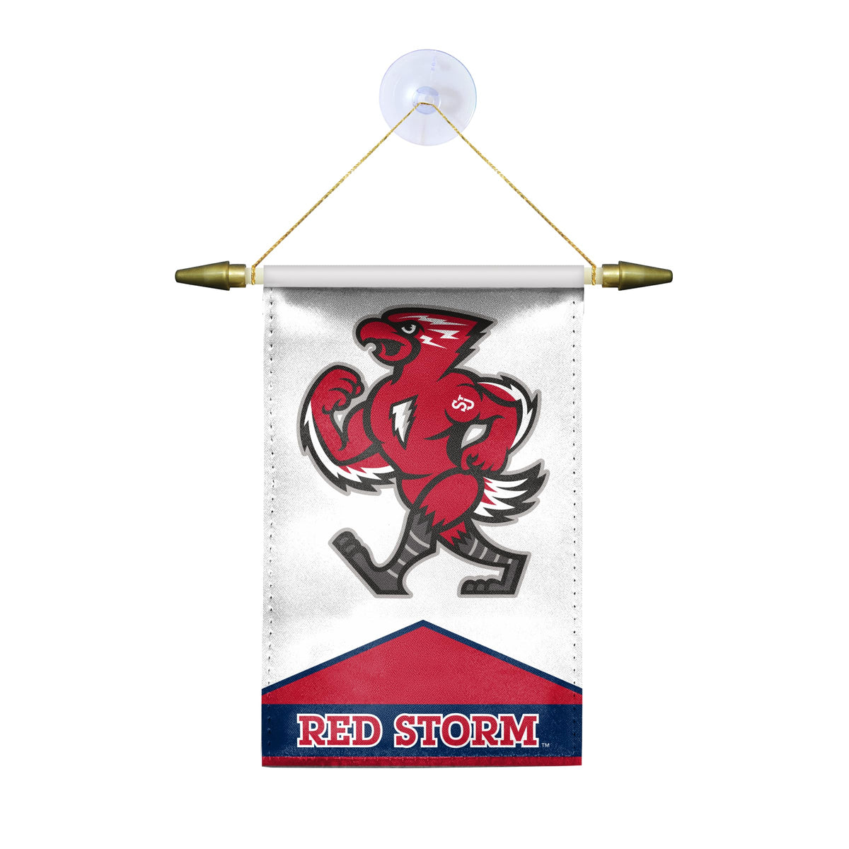 AGAS St. John’s University Mini Banner 4 x 6 inch – Single Sided Printed Satin Red Storm Mascot Design – Official NCAA Red Storm Decor – Hanging Banner with Cross Bar, Cord and Suction Cup