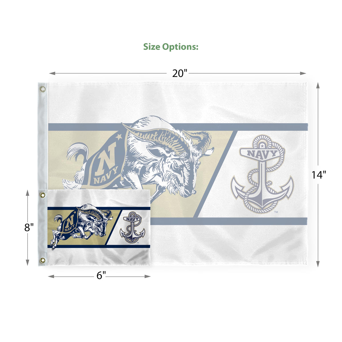 AGAS United States Naval Academy Bill the Goat Golf Flags with Brass Grommets 6"x8", Mini Putting Green Flags for Yard, 200D Nylon, Canvas Header Stitched Borders