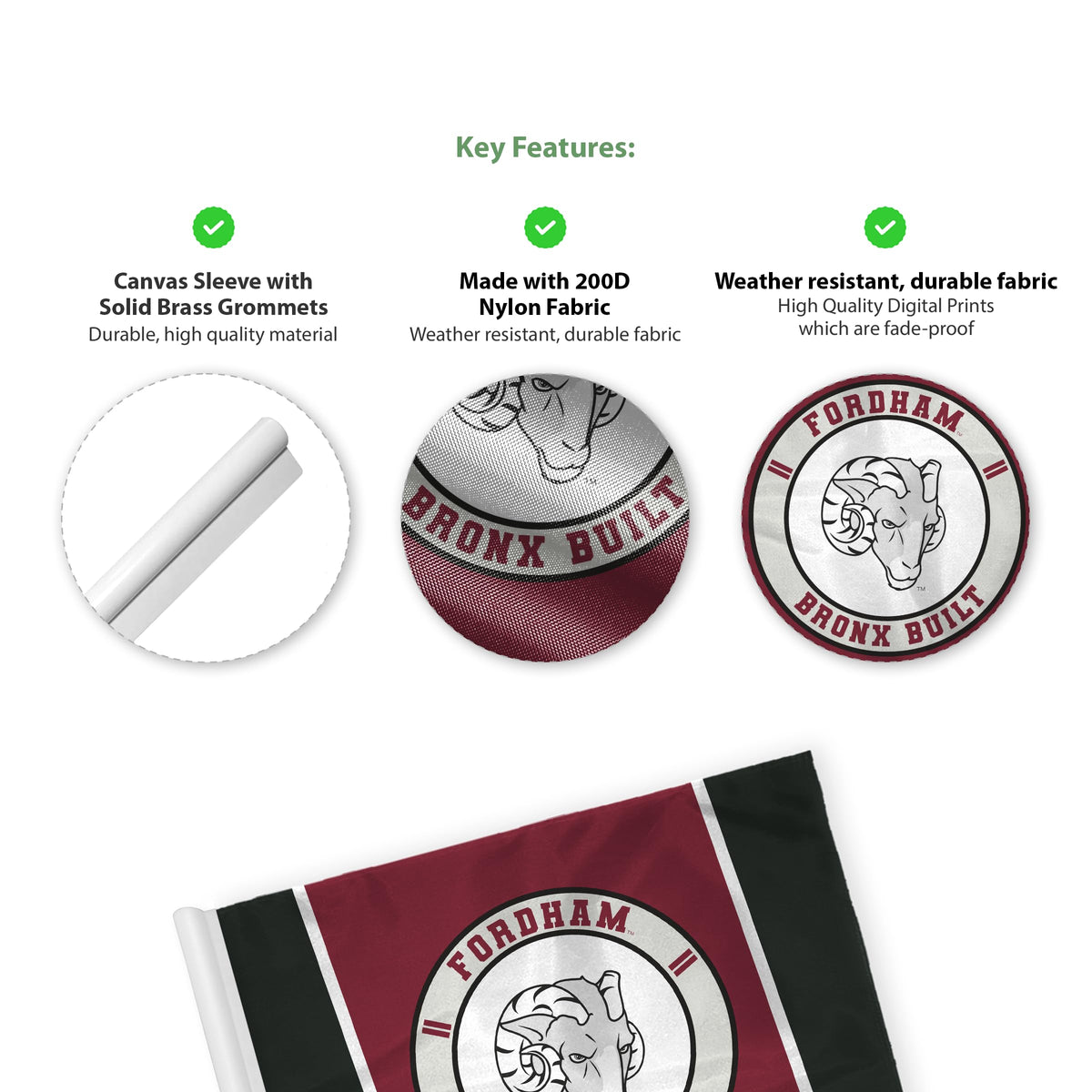 AGAS Fordham University Golf Flag 14 x 20 inch – Single Sided Printed Nylon Fordham Rams Flag Bronx Built Design – Official NCAA Product – Fordham University Golf Flag with Plastic Tube Insert and Reinforced Stitched Edges for Outdoor Display