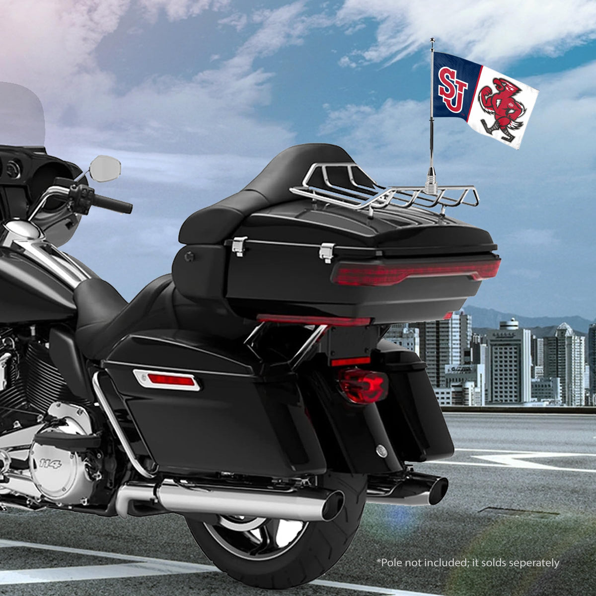 AGAS St. John's University Motorcycle Flag 6 x 9 inch – Single Sided Printed Polyester SJU Red Storm Mascot Design – Official NCAA Red Storm Bike Flag – Bike Mount with 0.75 inch Canvas Sleeve and Reinforced Stitching - Without Pole