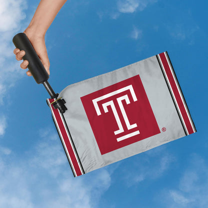 AGAS Temple University Block T Swirler Flag 12 x 18 inch – Single Sided Printed ePoly 1 Ply with Bleed Through – Officially Licensed NCAA Product – Temple Owls Swivel Flag with 1.5 inch Canvas Header, Brass Grommets and Stitched Edges