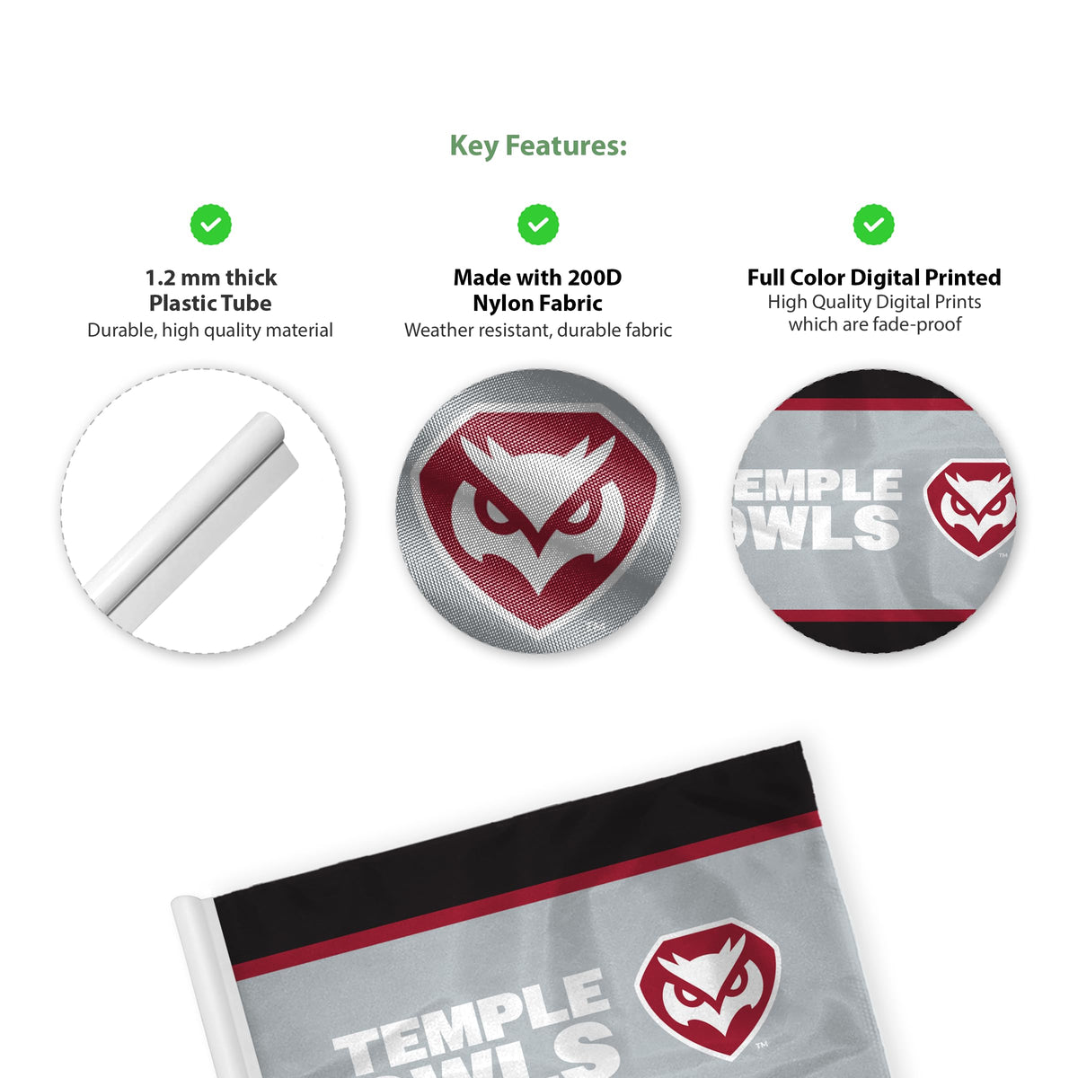 AGAS Temple University Golf Flag 6x8 inch - Tube