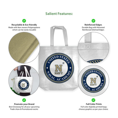 United States Naval Academy Midshipmen Logo Tote Bag, Non Woven Fabric, Shoulder Straps 14"x14"