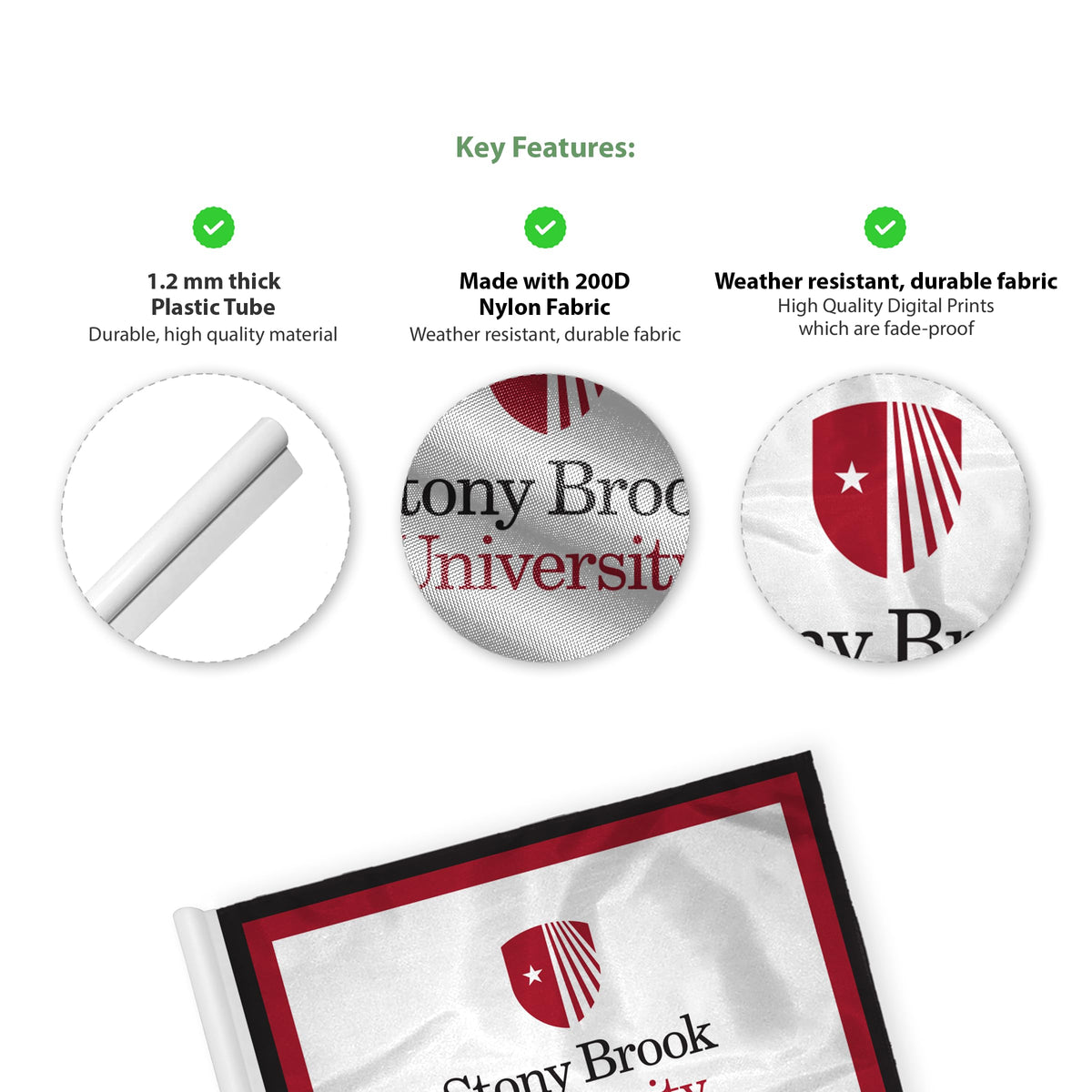 AGAS Stony Brook University Golf Flag 14 x 20 inch – Single Sided Printed Nylon Stony Brook Seawolves Flag – Official NCAA SBU Product – Golf Display with Plastic Tube Insert and Reinforced Stitched Edges