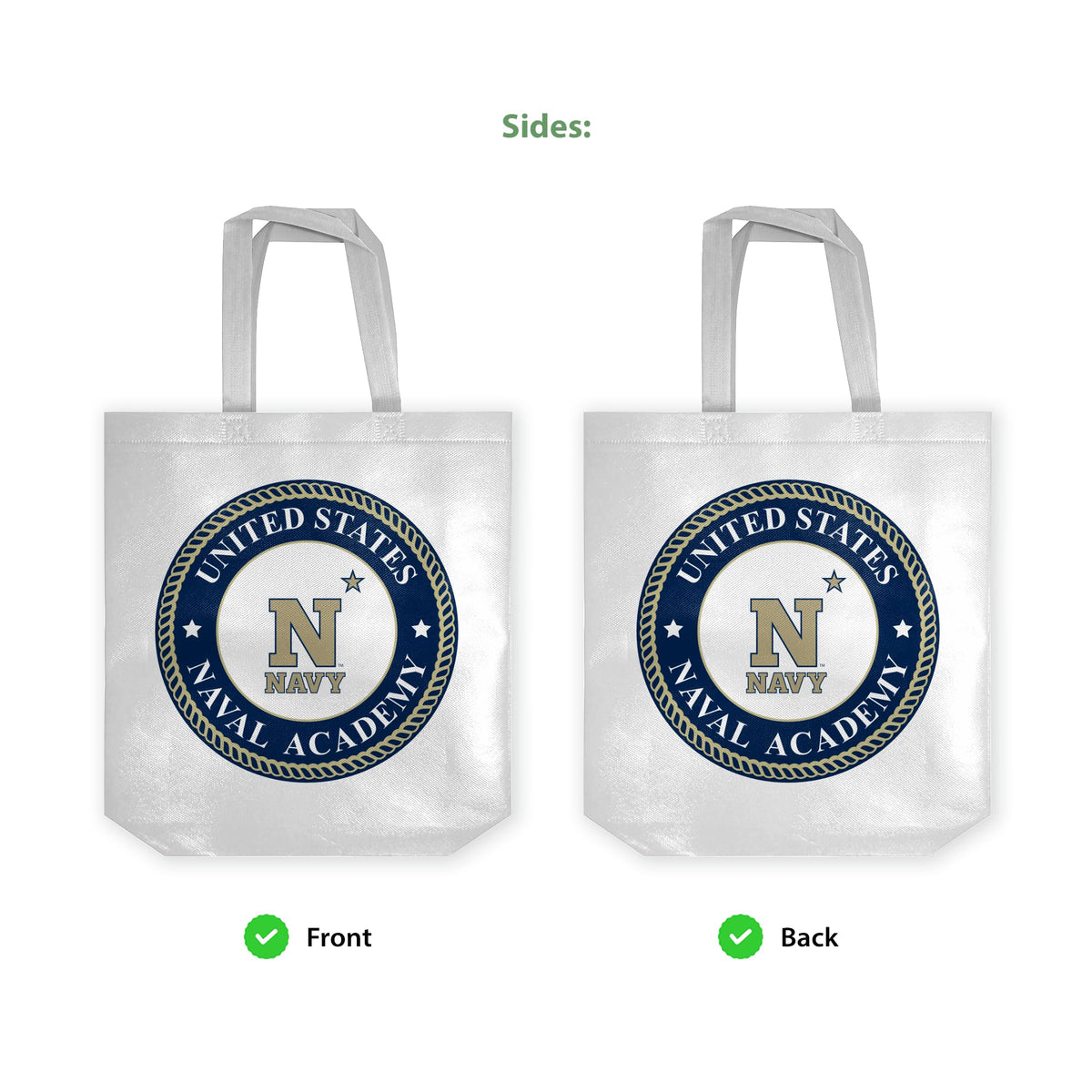 United States Naval Academy Midshipmen Logo Tote Bag, Non Woven Fabric, Shoulder Straps 14"x14"