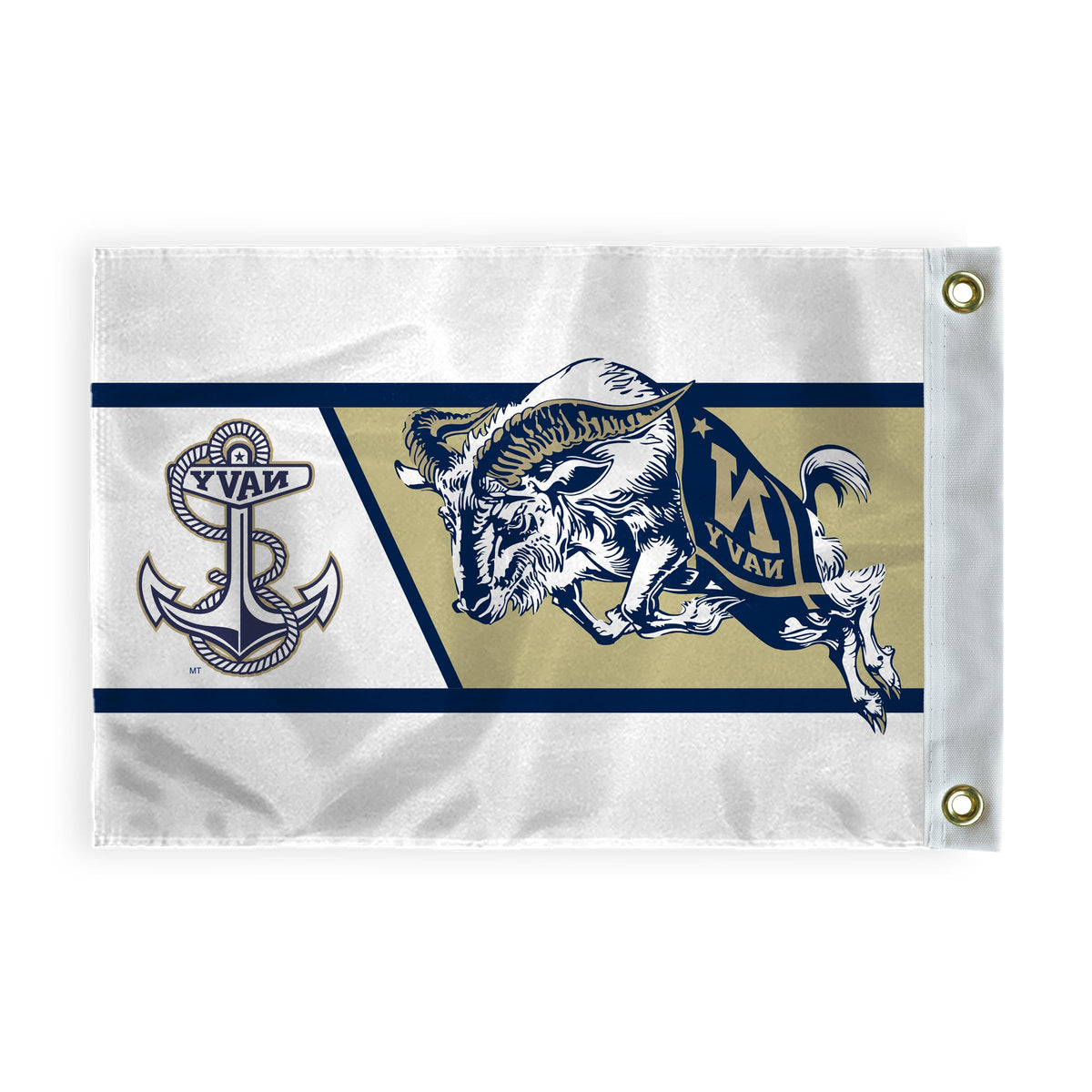 AGAS United States Naval Academy Bill the Goat Golf Flags with Brass Grommets 6"x8", Mini Putting Green Flags for Yard, 200D Nylon, Canvas Header Stitched Borders