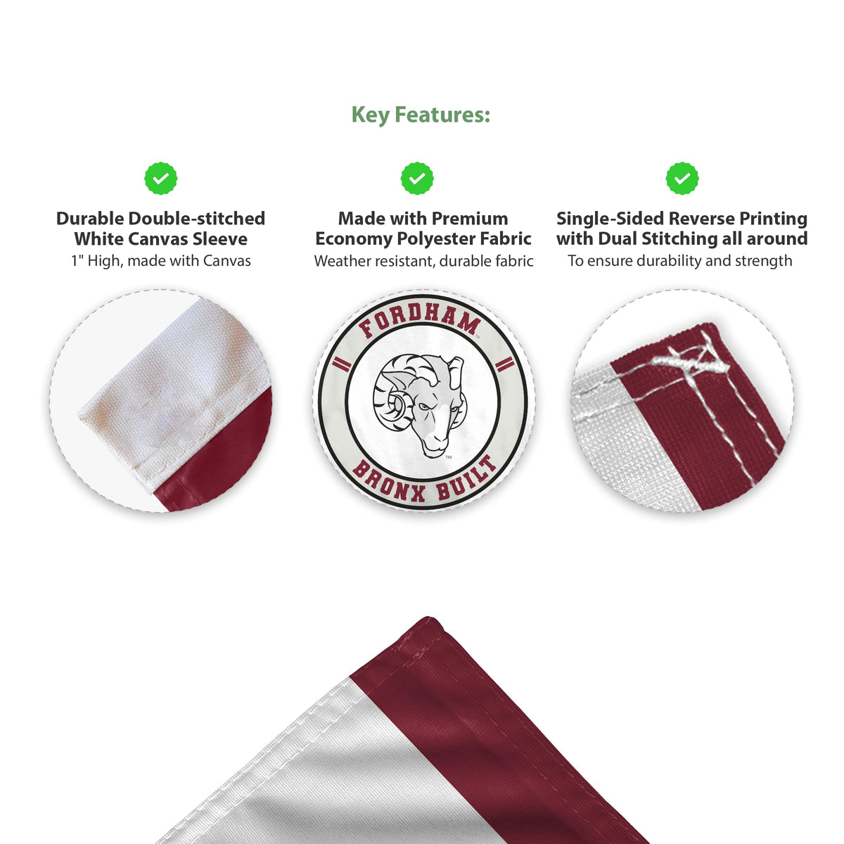 AGAS Fordham University Economy Car Flag 12 x 16 inch – Single Sided Printed Polyester Fordham Rams Flag Bronx Built Design – Official NCAA Product – Fordham University Vehicle Flag with 17 inch Flex Pole and 1 inch Closed Top Sleeve