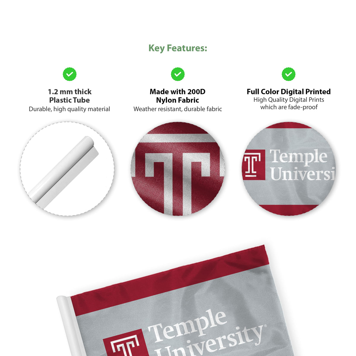 AGAS Temple University Golf Flag 6x8 inch - Tube